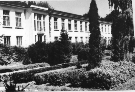 Kolekcje krzewów - widok od strony Auli Kryształowej; w tle - budynek nr 8 (tzw. "Stary Ogrodniczy")